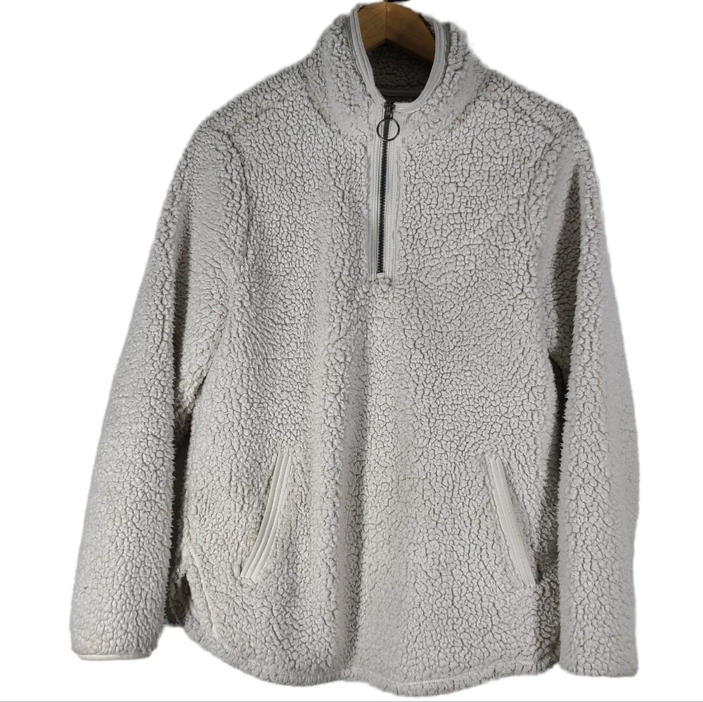 Cozy Sherpa‎ Ivory Sherpa Pullover Front Kangaroo Pocket Sz Medium